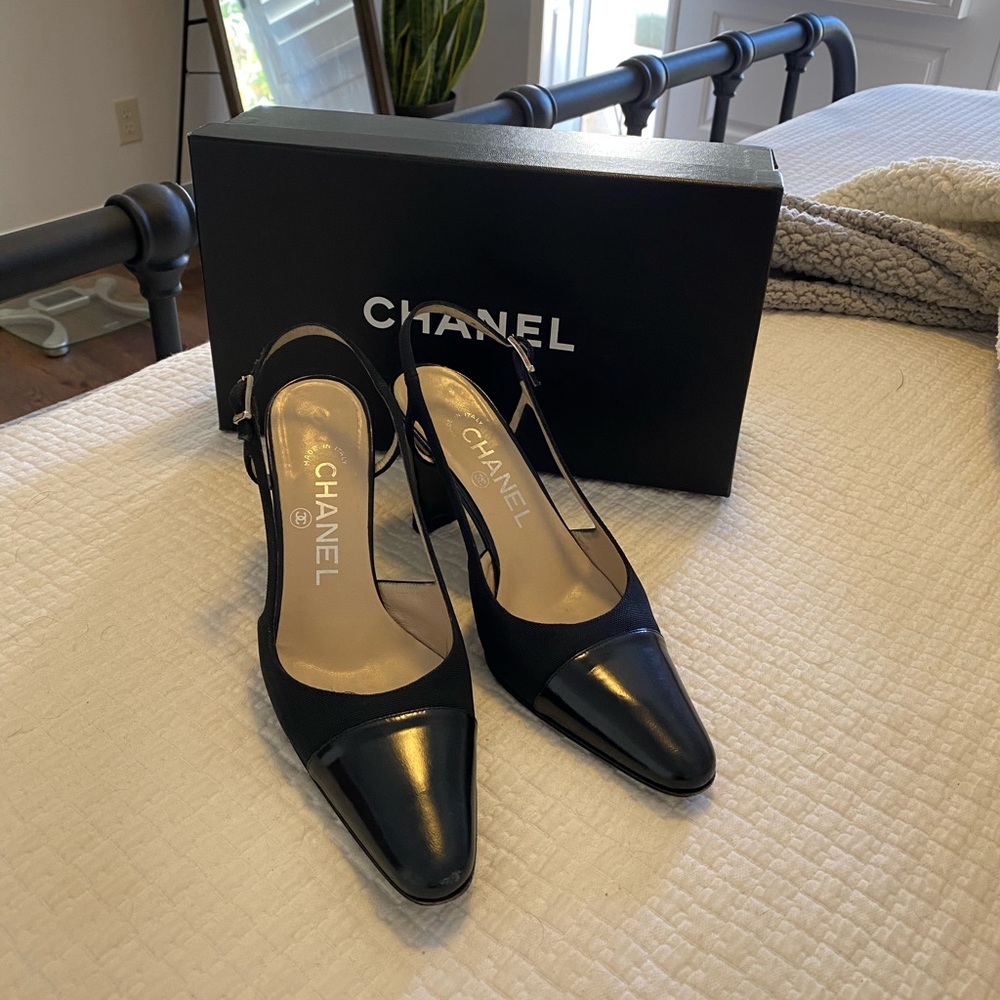 Chanel Black canvas strap heel